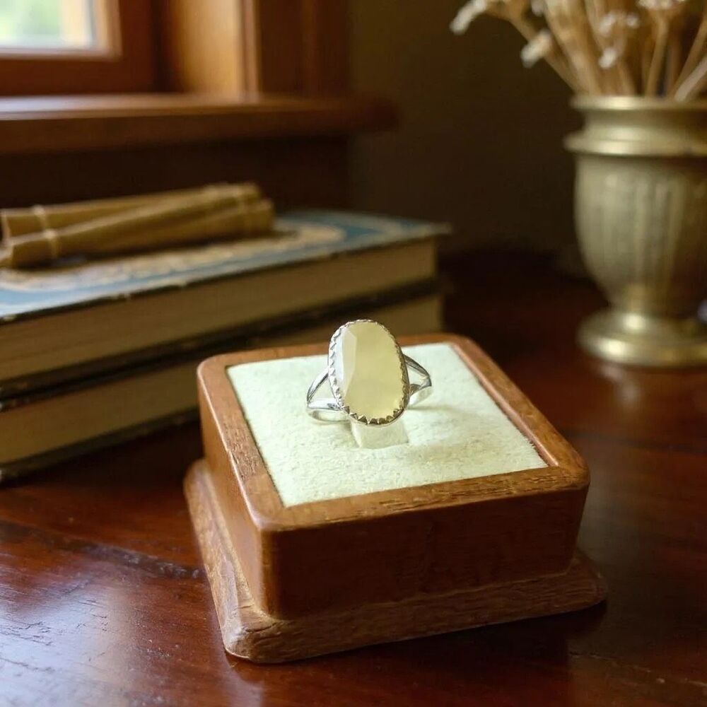 Natural Faceted Champagne Sapphire Ring Size Oval Solitaire Sterling Silver Sz 8